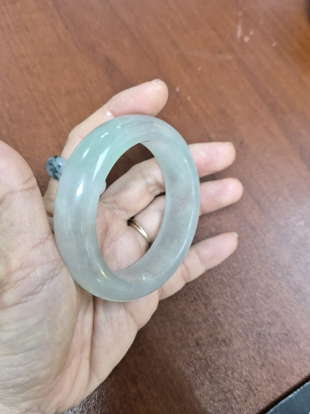 Rare Thick Myanmar Jade Bangle - Pear Color - Picture 7 of 10